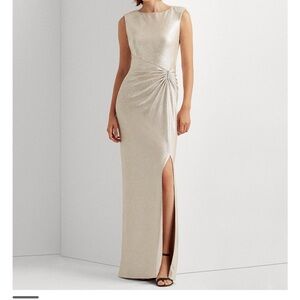 Lauren Ralph Lauren Metallic Sleeveless Side-Slit Gown